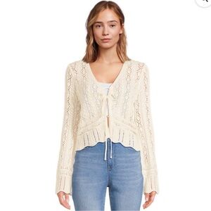 No Boundaries Cream Lace Open Knit Sweater